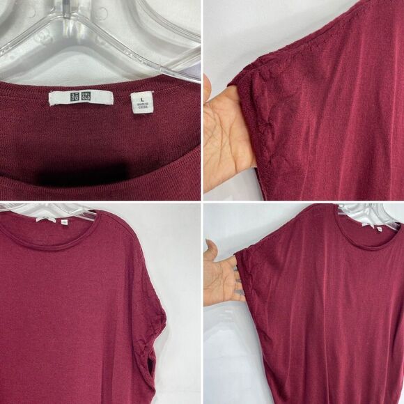 Uniqlo Wool Blend Women Knit Top Large Red Burgundy - Picture 8 of 16